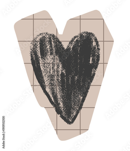 Cut paper with crayon drawn heart. Element for collage