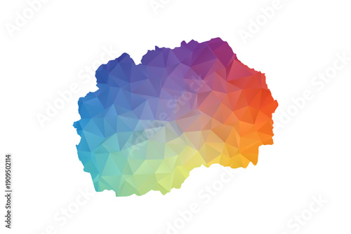 Macedonia Map - Polygon Style Vector Illustration in Rainbow Gradient, Low Poly Multicolor Geometric Design, Isolated on White Background, Suitable for Reports, and Creative Projects.