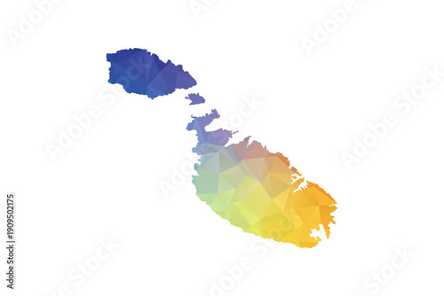 Malta Map - Polygon Style Vector Illustration in Rainbow Gradient, Low Poly Multicolor Geometric Design, Isolated on White Background, Suitable for Reports, and Creative Projects.