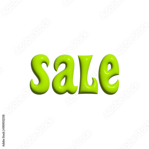 Sale word in lime green 3d glossy bubble font isolated on transparent background