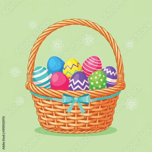 Colorful Easter Eggs in Basket.