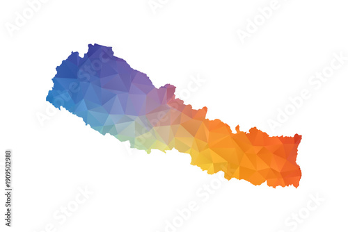 Nepal Map - Polygon Style Vector Illustration in Rainbow Gradient, Low Poly Multicolor Geometric Design, Isolated on White Background, Suitable for Reports, and Creative Projects.