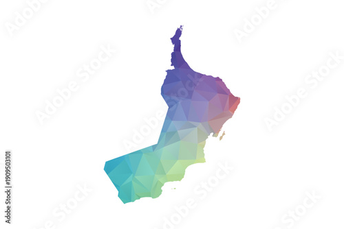 Oman Map - Polygon Style Vector Illustration in Rainbow Gradient, Low Poly Multicolor Geometric Design, Isolated on White Background, Suitable for Reports, and Creative Projects.