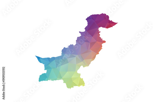 Pakistan Map - Polygon Style Vector Illustration in Rainbow Gradient, Low Poly Multicolor Geometric Design, Isolated on White Background, Suitable for Reports, and Creative Projects.