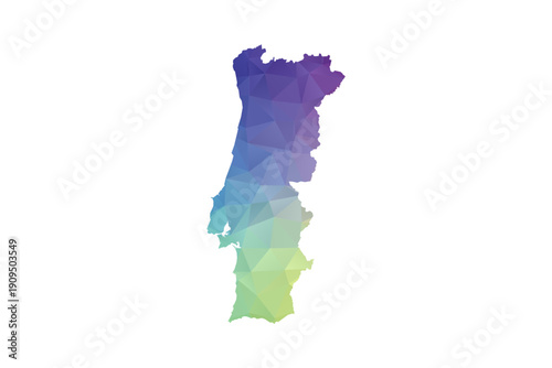 Portugal Map - Polygon Style Vector Illustration in Rainbow Gradient, Low Poly Multicolor Geometric Design, Isolated on White Background, Suitable for Reports, and Creative Projects.