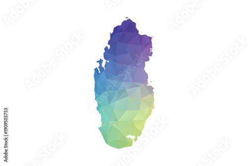 Qatar Map - Polygon Style Vector Illustration in Rainbow Gradient, Low Poly Multicolor Geometric Design, Isolated on White Background, Suitable for Reports, and Creative Projects.