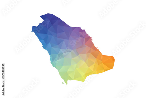 Saudi Arabia Map - Polygon Style Vector Illustration in Rainbow Gradient, Low Poly Multicolor Geometric Design, Isolated on White Background, Suitable for Reports, and Creative Projects.