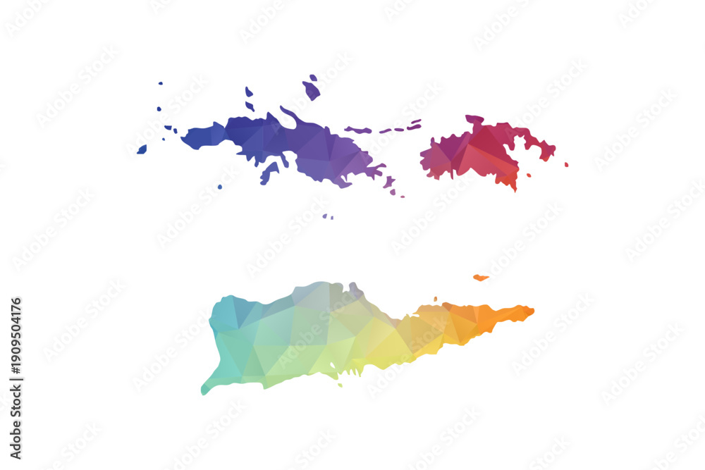 Obraz premium U.S. Virgin Islands Map - Polygon Style Vector Illustration in Rainbow Gradient, Low Poly Multicolor Geometric Design, Isolated on White Background, Suitable for Reports, and Creative Projects.