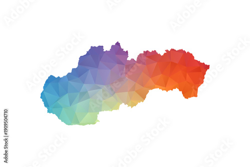 Slovakia Map - Polygon Style Vector Illustration in Rainbow Gradient, Low Poly Multicolor Geometric Design, Isolated on White Background, Suitable for Reports, and Creative Projects.