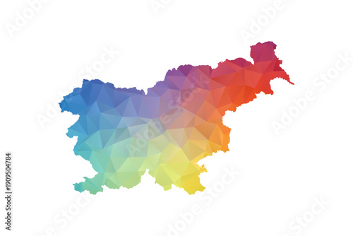 Slovenia Map - Polygon Style Vector Illustration in Rainbow Gradient, Low Poly Multicolor Geometric Design, Isolated on White Background, Suitable for Reports, and Creative Projects.