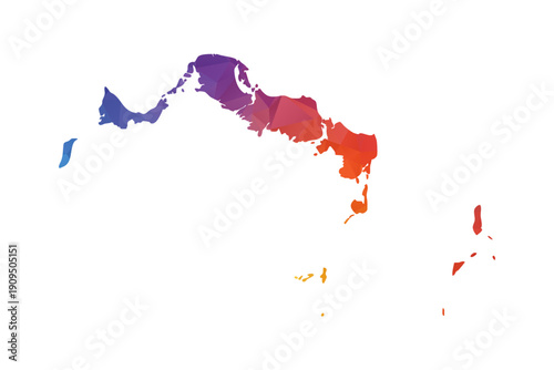 Turks and Caicos Islands Map - Polygon Style Vector Illustration in Rainbow Gradient, Low Poly Multicolor Geometric Design, Isolated on White Background, Suitable for Reports, and Creative Projects.