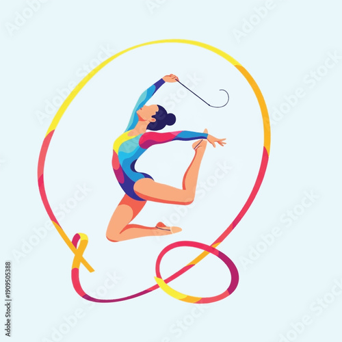 Female gymnast performing rhythmic routine.