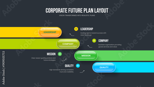 Investor Analysis Slideshow Design Vector Illustration. Digital Briefing 4 Element Infographic Frame Layout. Financial Introduction Four Option Diagram Slide Template.