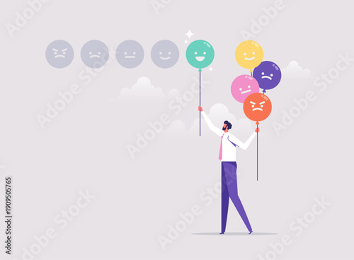 Social media customer feedback review concept, positive feedback on online ranking, customer chooses smile feedback elements or positive experience