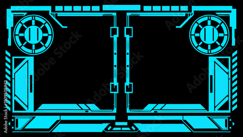 Futuristic turquoise frame with circular and rectangular elements