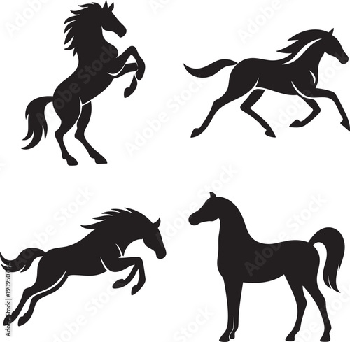 Racing Black Horse Vector Illustration