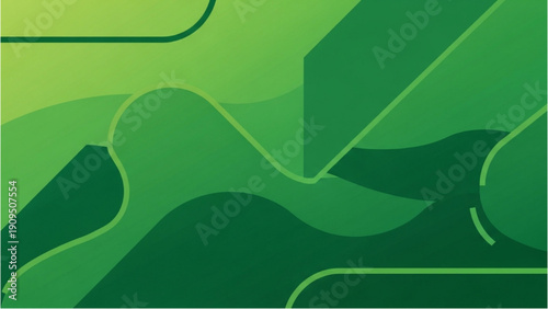Abstract green landscape illustration with rolling hills and modern lines from aerial viewpoint