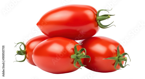 Foto Pile of fresh plum tomatoes PNG isolated on transparent background, red ripe veg