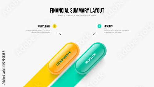 Financial Solution Presentation Layout Vector Illustration. Professional Visualization Two Element Infographic Slide Template. Service Strategy 2 Step Diagram Slideshow Design.
