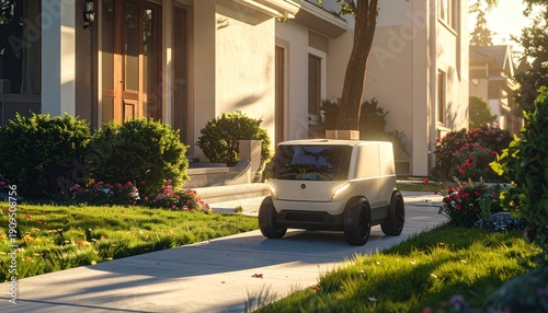 Autonomous Delivery Vehicle on Driveway - A Glimpse into the Future.