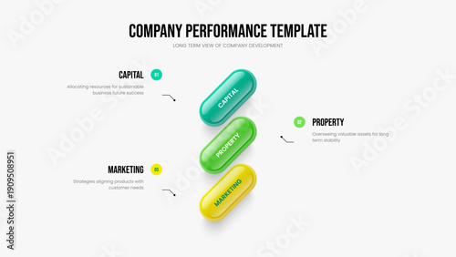 Project Portfolio Three Option Diagram Slide Design. Company Introduction Frame Template Vector Illustration. Modern Planning 3 Element Infographic Slideshow Layout.