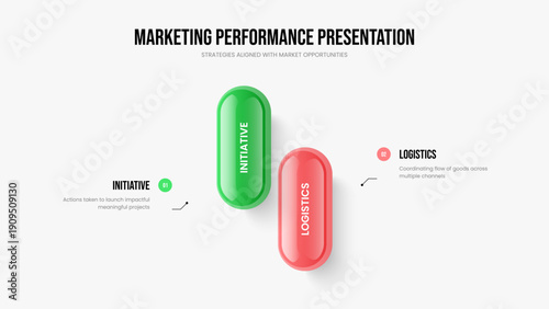 Market Development Slide Layout Vector Illustration. Service Introduction Two Option Diagram Presentation Template. Business Briefing 2 Element Infographic Frame Design.