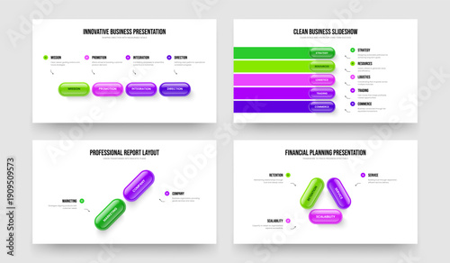 Modern Innovation Four Five Two Three Option Diagram Slideshow Design Vector Illustration Collection. Sales Visualization 4 5 2 3 Step Infographic Frame Template Bundle.