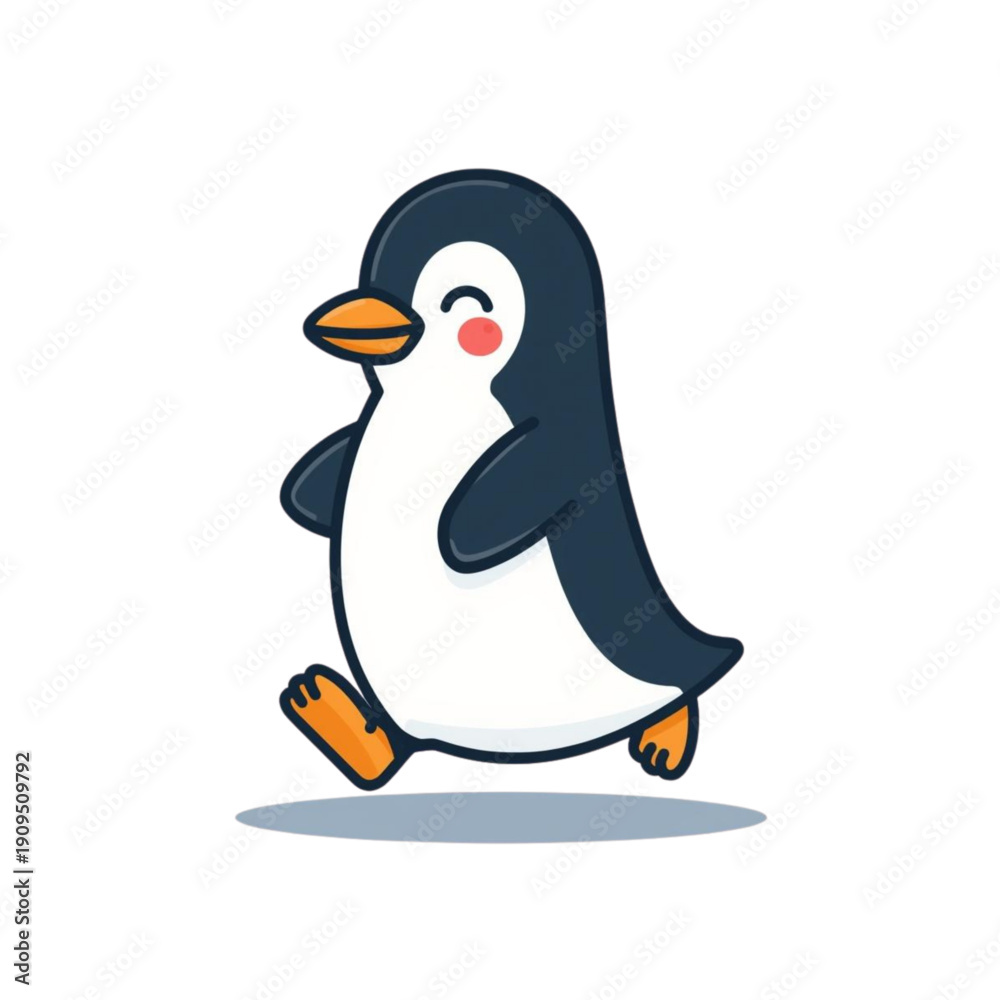 Obraz premium Cute Penguin Character Jumping Happily Flat Vector Illustration