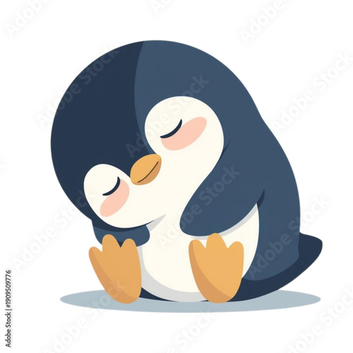 Cute Penguin Character Sleeping Flat Vector Illustration