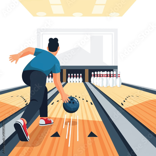Man playing bowling in recreation center.