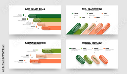 Market Introduction Four Five Three Option Diagram Slide Design Vector Illustration Bundle. Creative Overview 4 5 3 Step Infographic Presentation Template Collection.