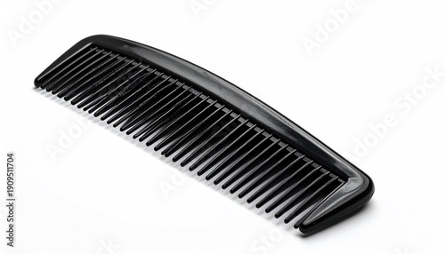 Black Plastic Comb on White Background for Hair Care.