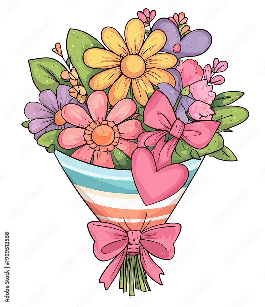 custom made wallpaper toronto digitalColorful illustrated bouquet of flowers with pink bows and a heart on a black background