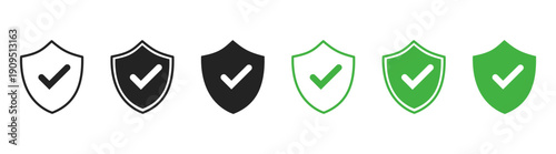Security shield icons set with check marks flat vector illustration isolated on transparent background
