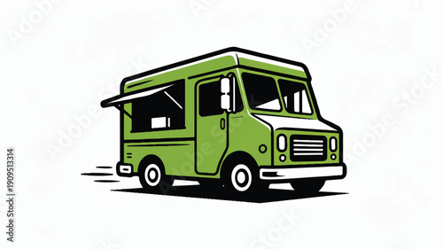 A stylized cartoon illustration of a lime green food truck with black trim and outlines (4)_traced