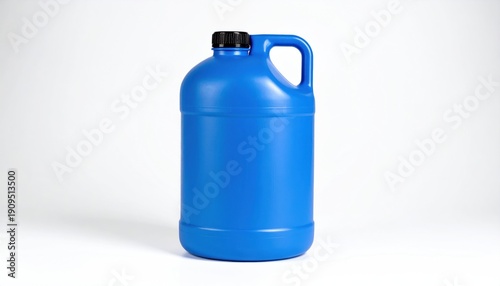 Blue Plastic Jug with Handle on White Background.