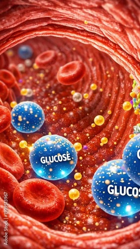 Wallpaper Mural Glucose hormone blood sugar insulin artery vein vessel medical biology illustration of insulin glucose interaction blood vessel showing hormone action sugar level red cell flow and endocrine health Torontodigital.ca
