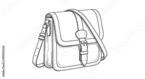 Buckle crossbody bag in line art style on white background