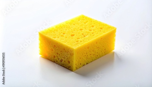 Bright Yellow Sponge on White Background for Cleaning and Washing.