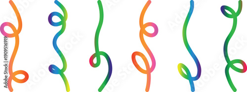 Abstract Gradient Swirl Lines Vector. Seamless Rainbow Ribbon Pattern Background. 3D Curved Flowing Color Waves.