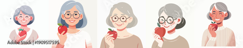 Vector Illustration of a Elderly Woman Eating an Apple