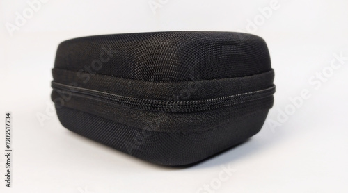 black storage case, close, portable pouch, case protection, isolated on white background