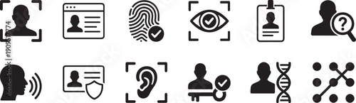 Identity web icon set. Editable EPS line symbols for profile, security and user interface design.