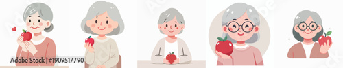 Vector Illustration of a Elderly Woman Eating an Apple