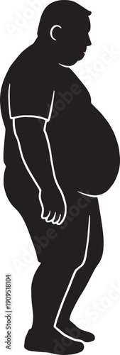 Silhouette of an unfit man in black and white silhouette vector with transparent background 