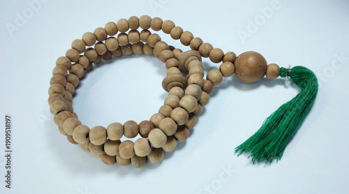 Wooden Islamic prayer beads tasbih rosary isolated on white