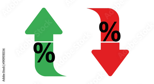 Contrasting percentage symbols represented by green upward and red downward arrows