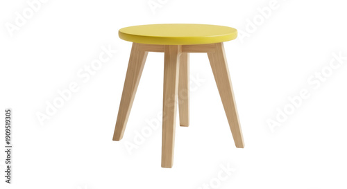 Fotografie Yellow round stool PNG isolated on transparent background, modern wooden seat fu