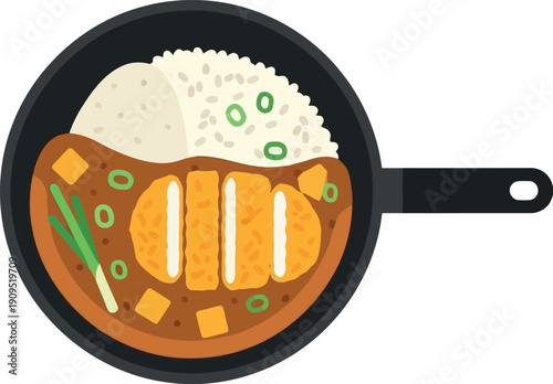 Japanese Katsu Curry with Rice in Pan Vector Illustration – Asian Comfort Food Clipart