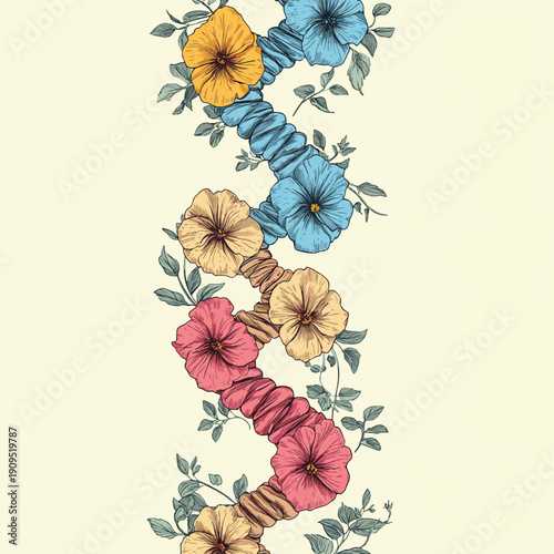 Genetic code floral. Sketch scratch board imitation color. , vector style simple color